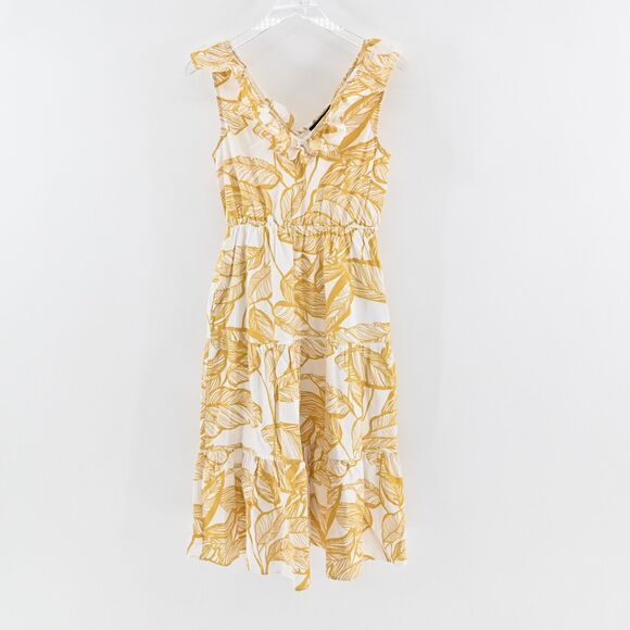 SUGAR LIPS Dress Size XS Yellow Tropical Print Poplin Cotton Ruffle Tiered Midi - Picture 2 of 12